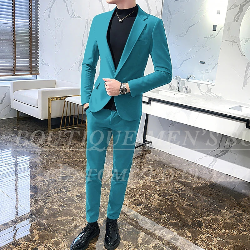 Men's 2-Piece Velvet Tuxedo Suit – Wine Red, Black & Green Wedding Blazer