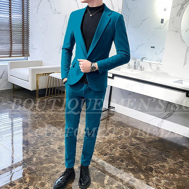 Men's 2-Piece Velvet Tuxedo Suit – Wine Red, Black & Green Wedding Blazer