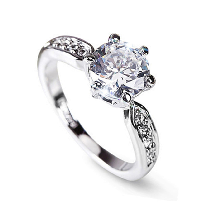 Classic Zircon Six-Claw Flower Ring Adjustable Wedding Band
