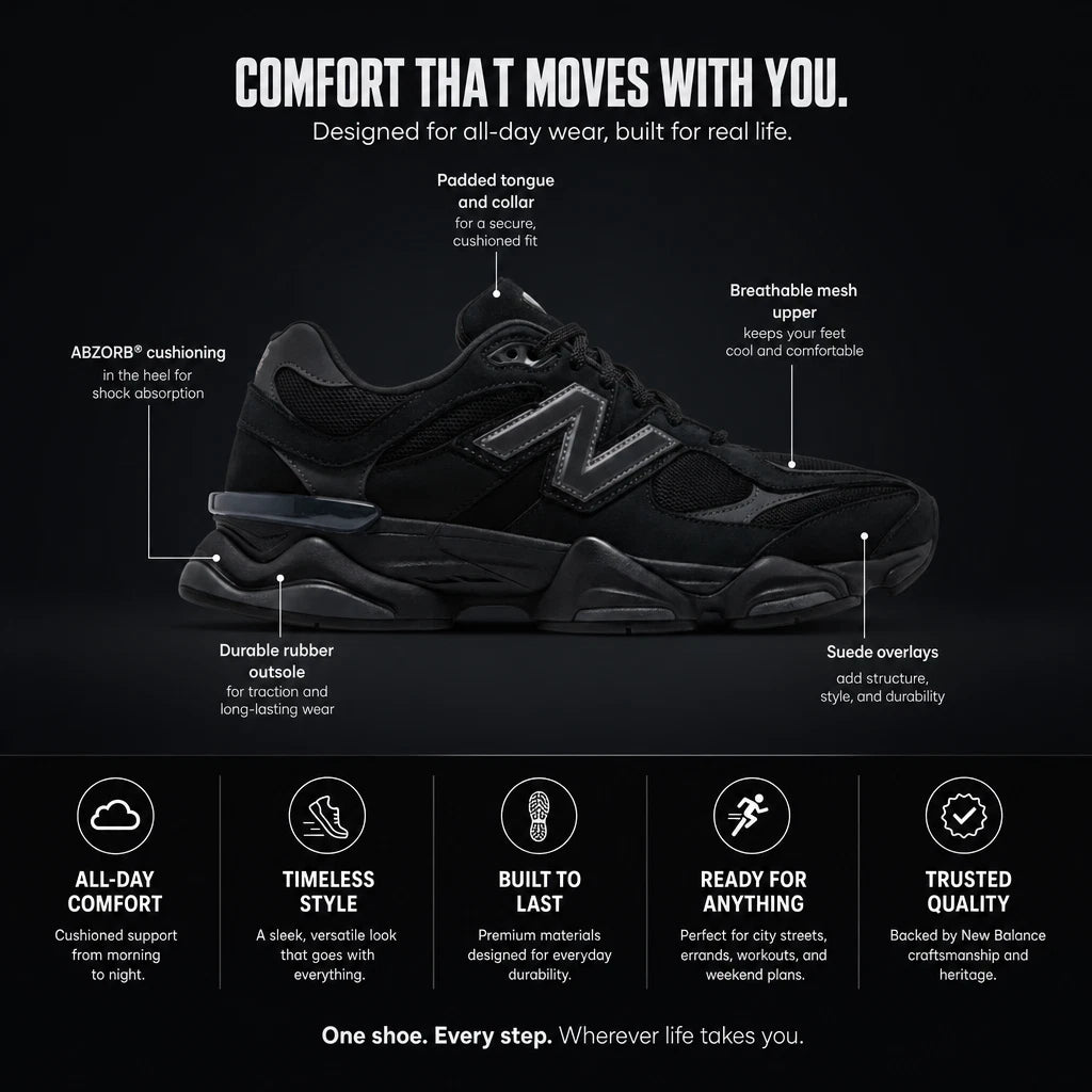 9060 Casual Sneakers – Triple Black Cushioned Comfort — view 12