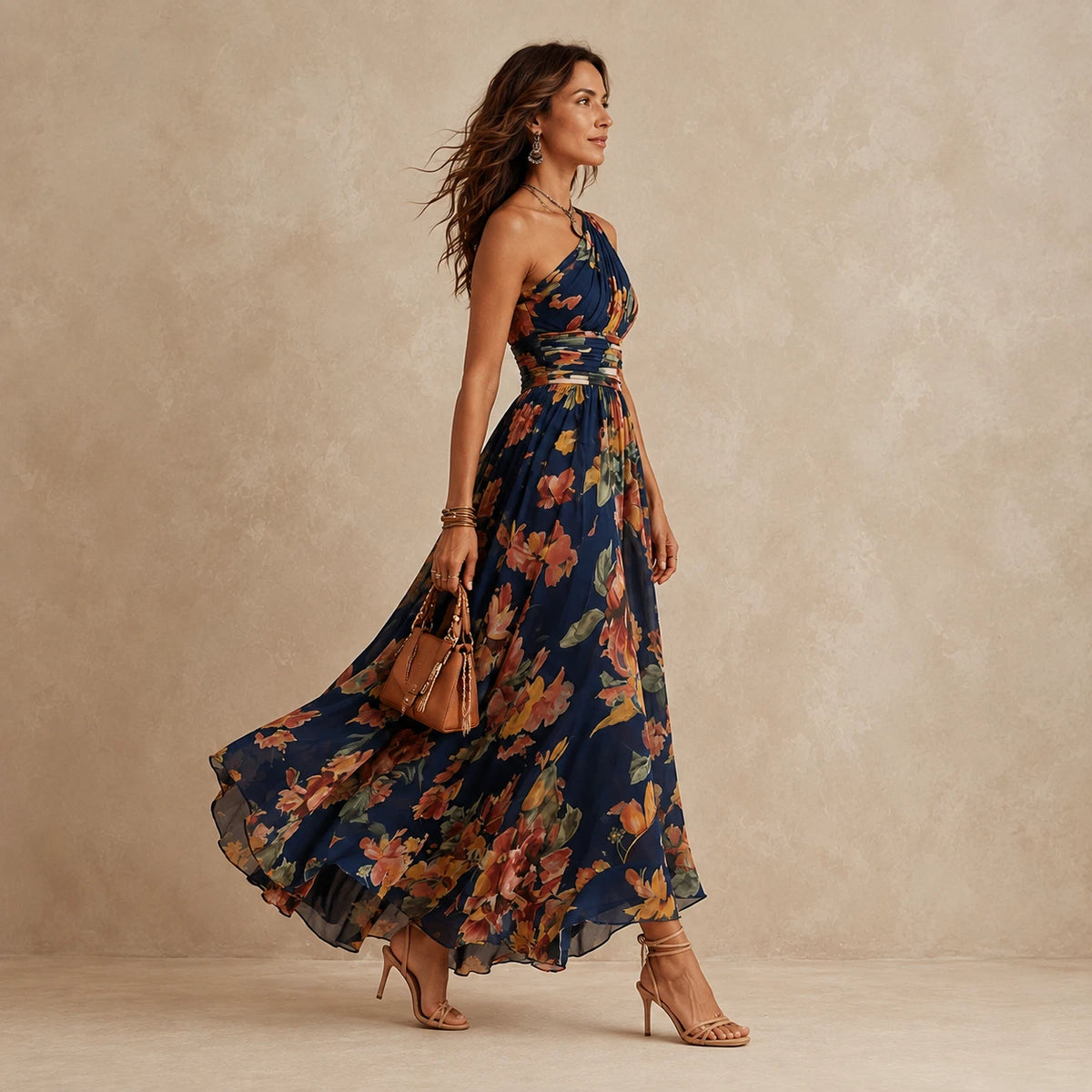 Sibyl Women's Maxi Dress – One-Shoulder Floral Flowing Fit — view 4