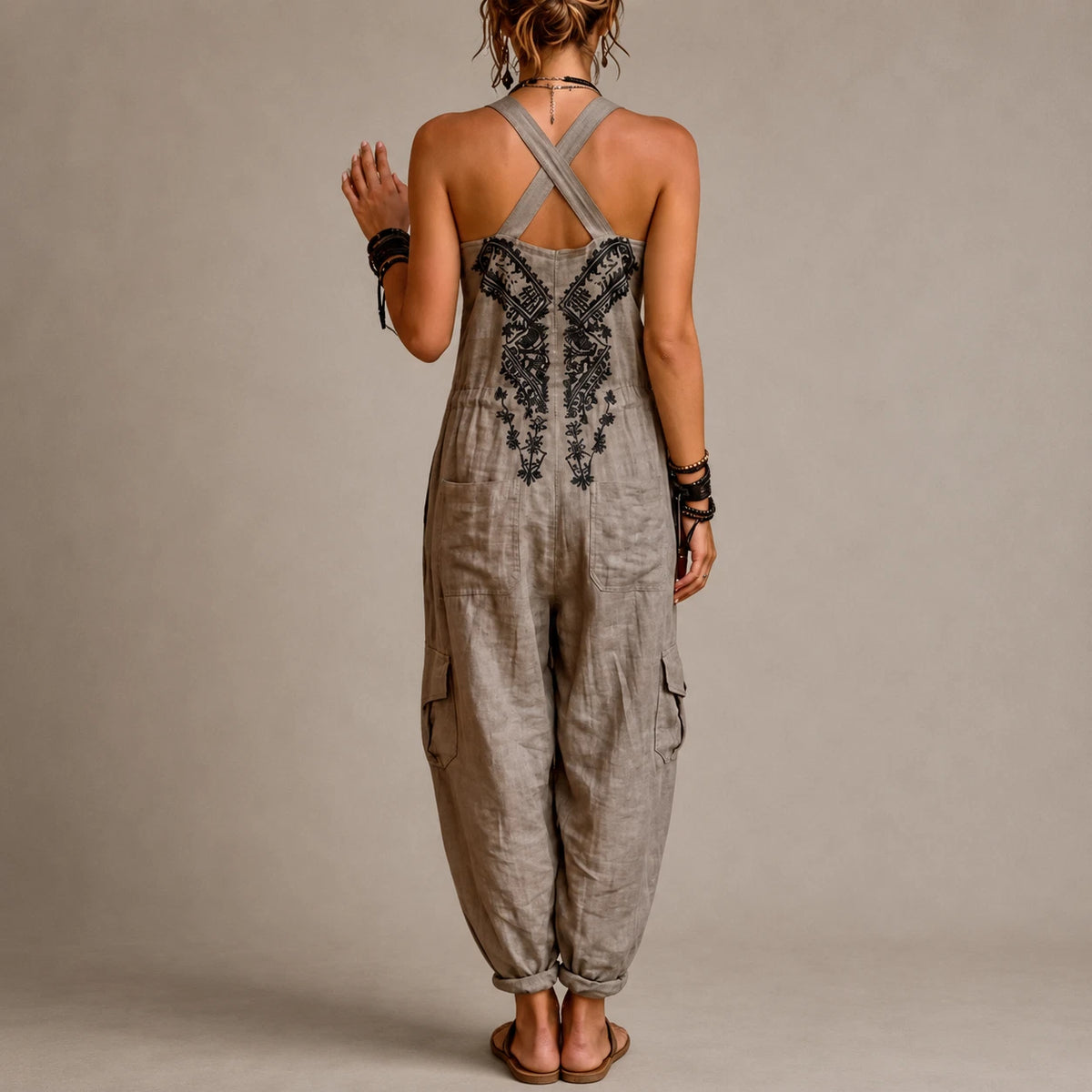 Astrid Women's Bohemian Jumpsuit – Embroidered Loose Fit — view 2