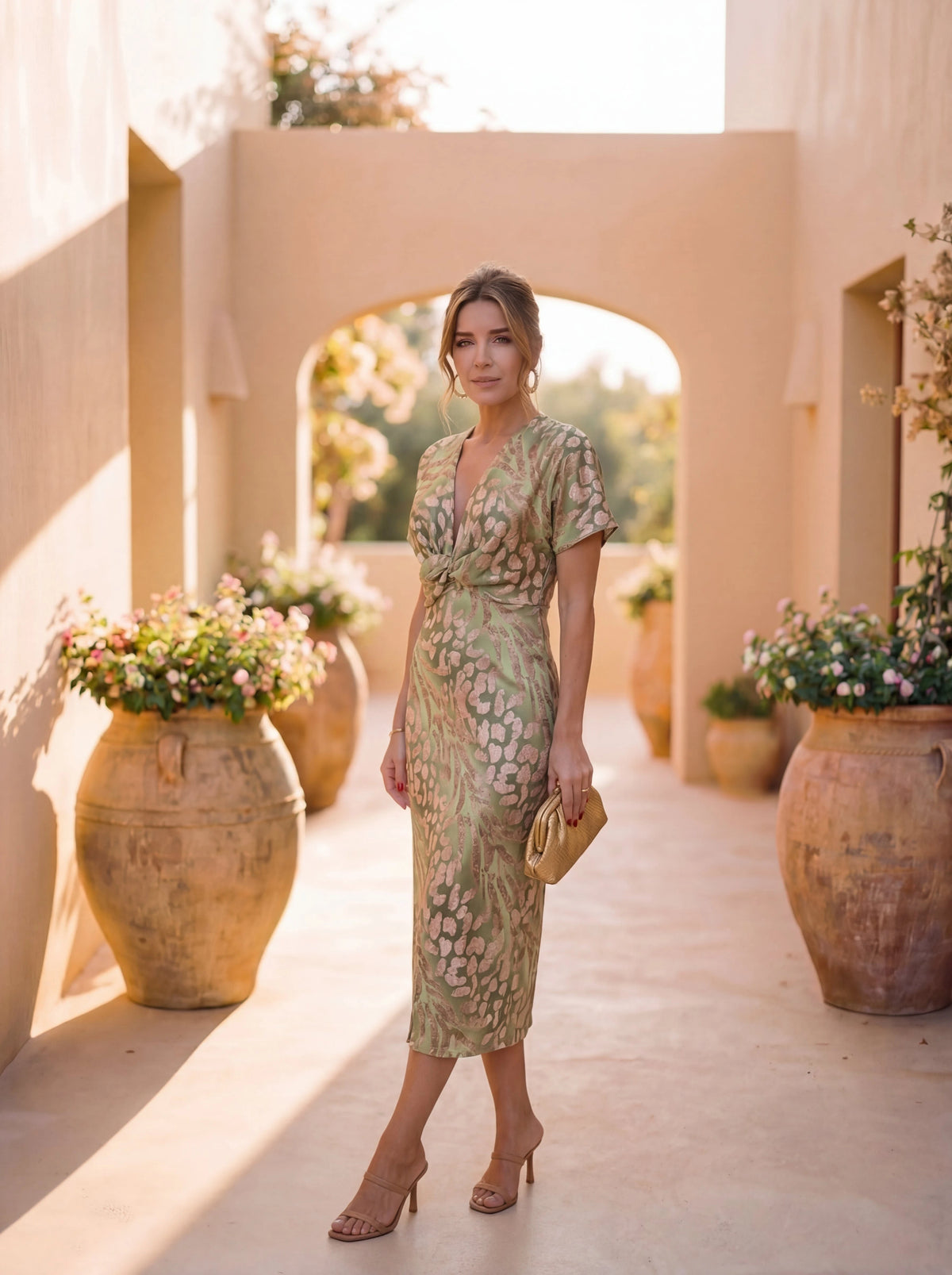 Copper Women's Midi Dress – Tie Waist Flattering Style — view 3