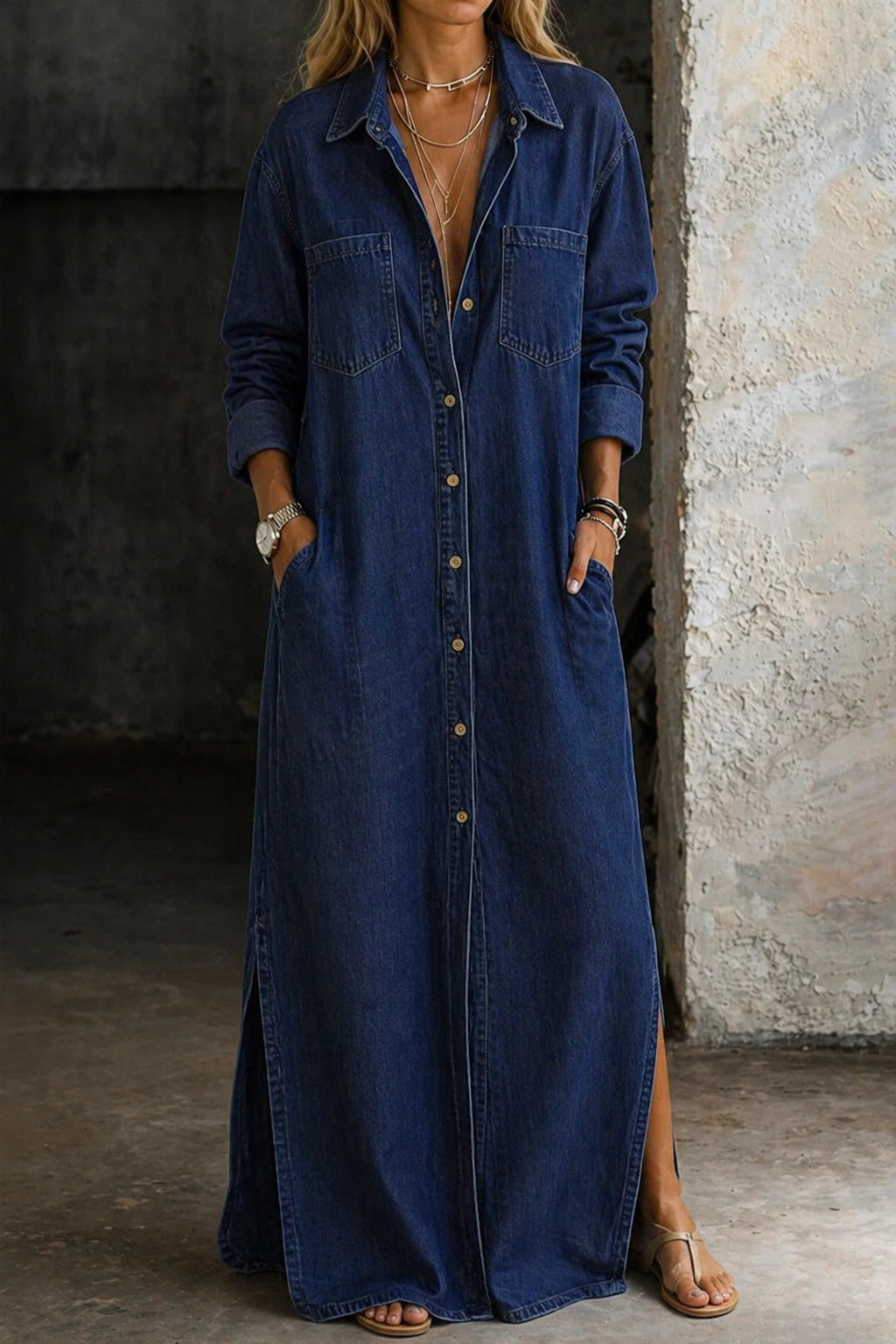 Women's Denim Button-Down Dress – Relaxed Everyday Fit — view 4