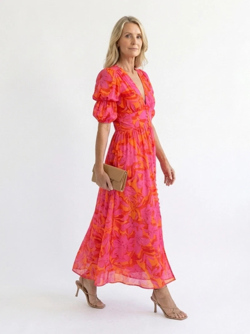 Willow Women's Midi Dress – Floral V-Neck Comfort — view 3