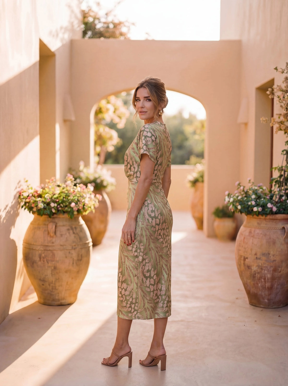 Copper Women's Midi Dress – Tie Waist Flattering Style — view 4