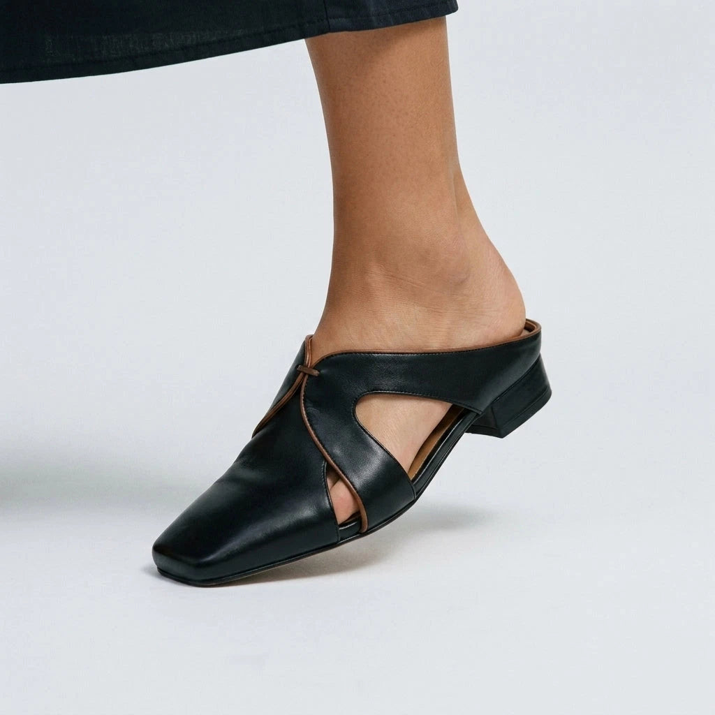 Lori Women's Leather Mule – Cutout Square Toe Low Heel — view 6