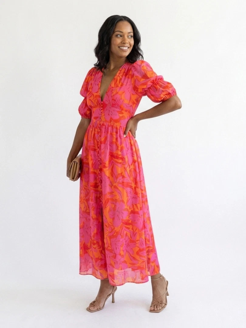 Willow Women's Midi Dress – Floral V-Neck Comfort — view 5