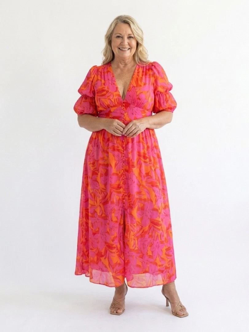 Willow Women's Midi Dress – Floral V-Neck Comfort — view 6