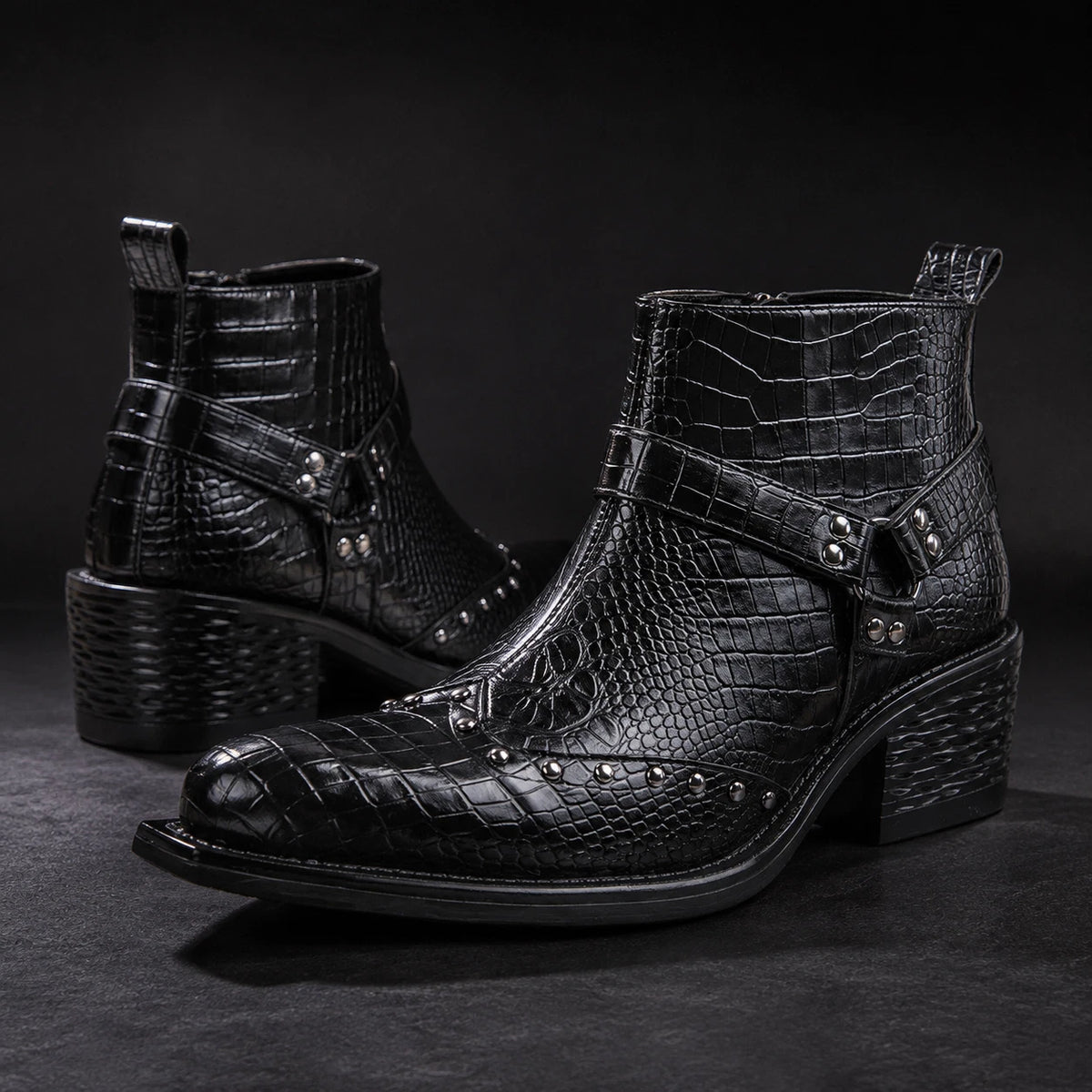 Calloway Women's Buckle Boots – Croc-Grain Cushioned Comfort — view 8