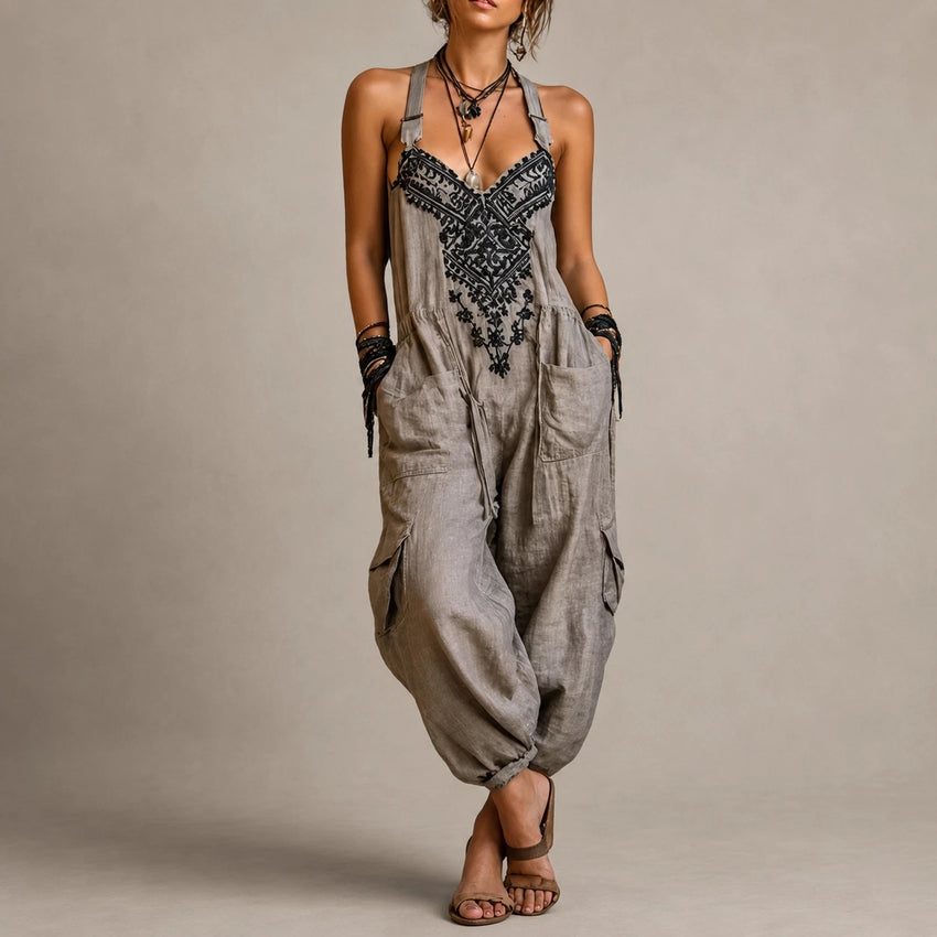 Astrid Women's Bohemian Jumpsuit – Embroidered Loose Fit