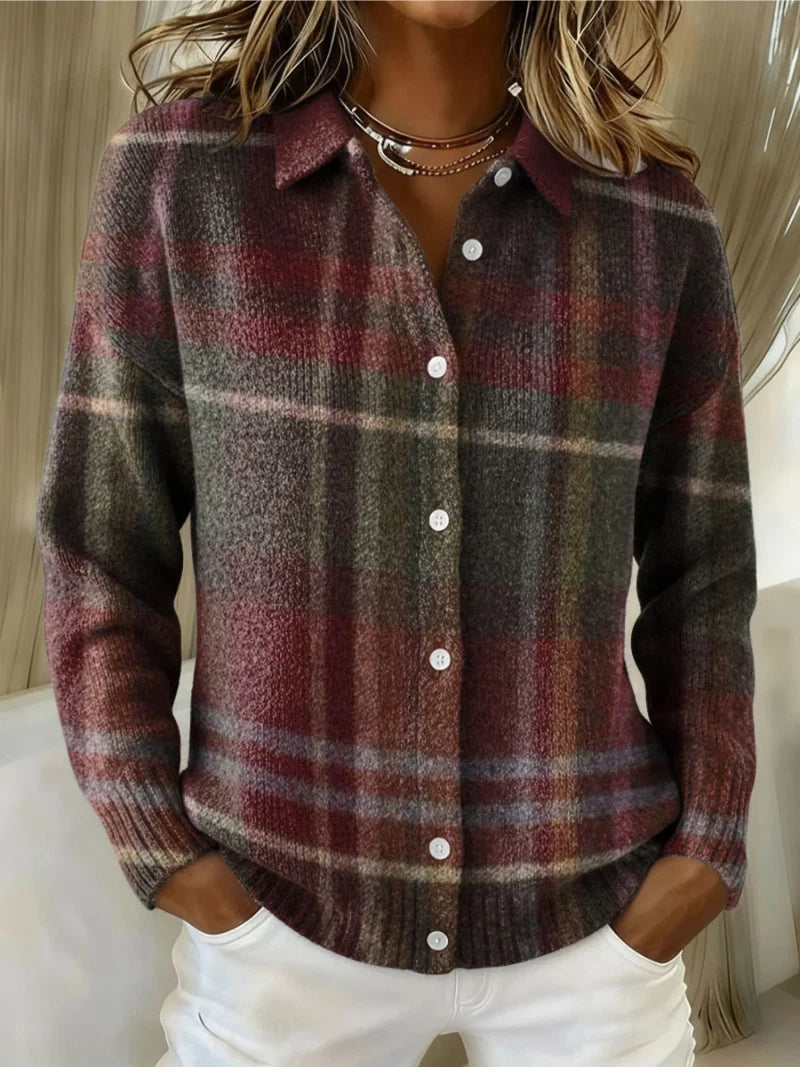 Relaxed Plaid Cardigan – Brushed Knit Warmth