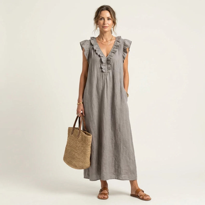 Josette Women's Maxi Dress – Ruffle V-Neck Comfort
