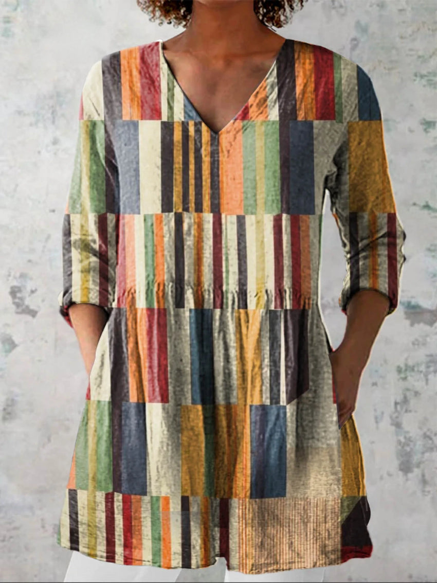 Amelia Women's Tunic Blouse – Patchwork Stripes Everyday Comfort