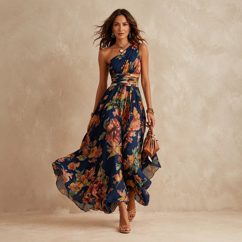 Sibyl Women's Maxi Dress – One-Shoulder Floral Flowing Fit