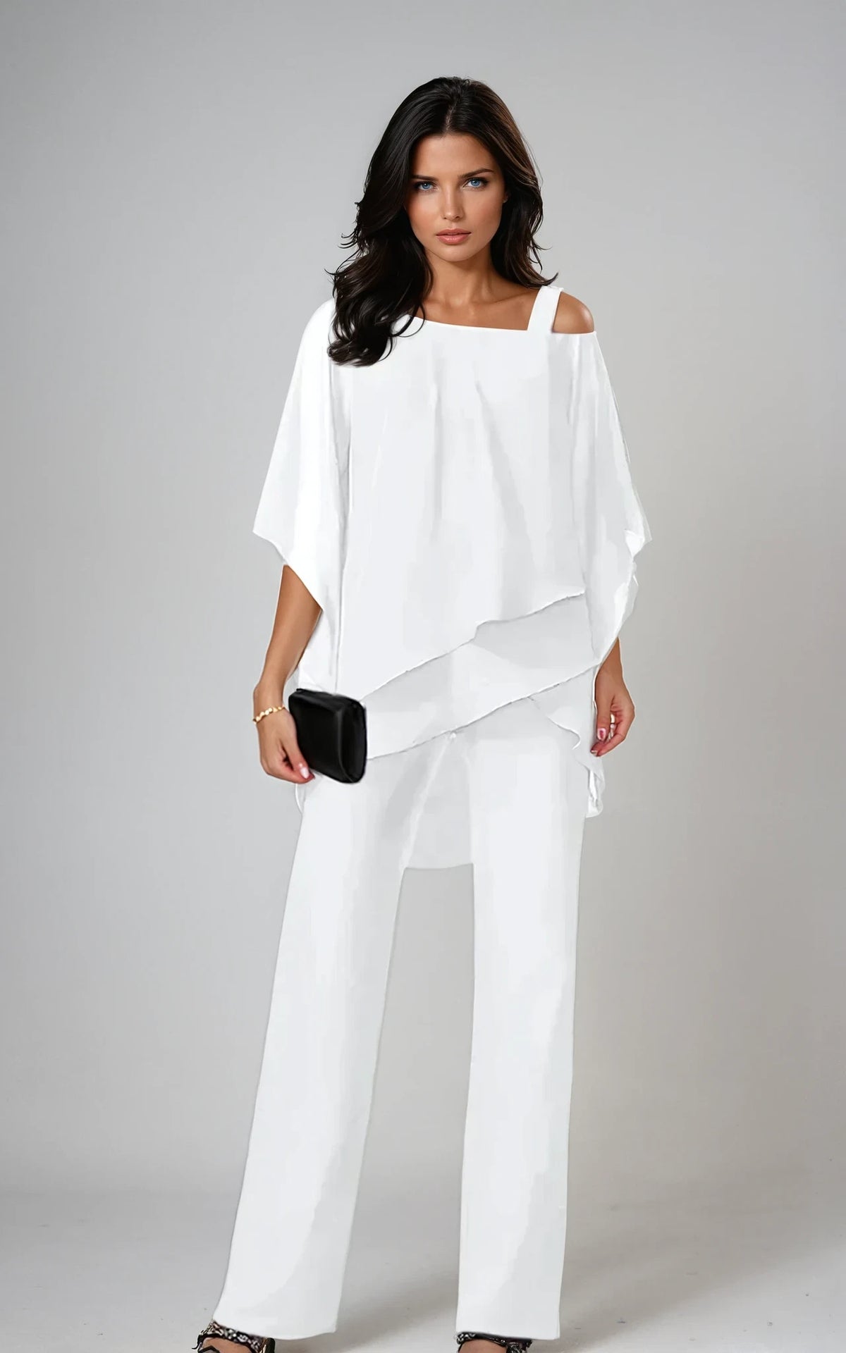 Eleanor Women's Two-Piece Set – Asymmetric Chiffon Drape