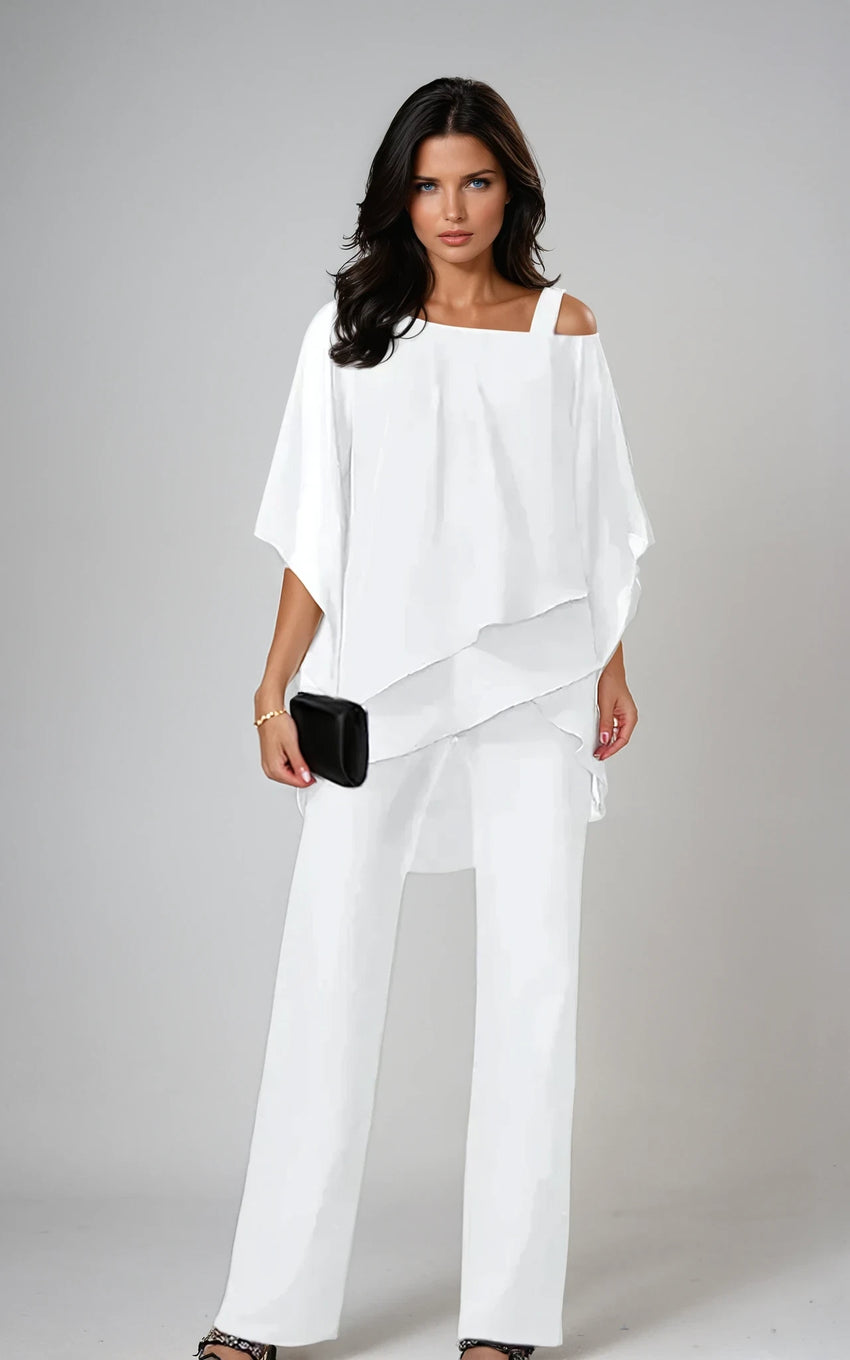 Eleanor Women's Two-Piece Set – Asymmetric Chiffon Drape