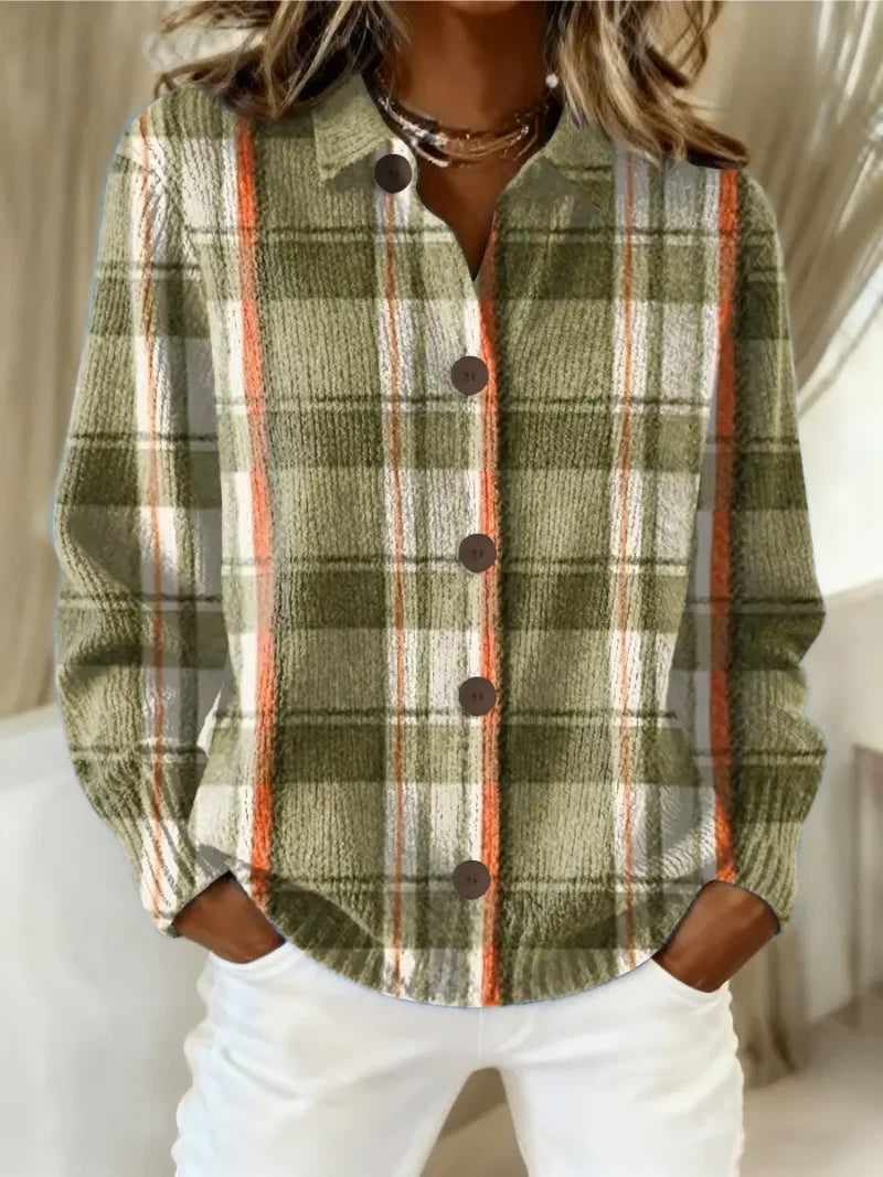 Olive Plaid Cardigan Women's Button-Front – Cozy Everyday Layer