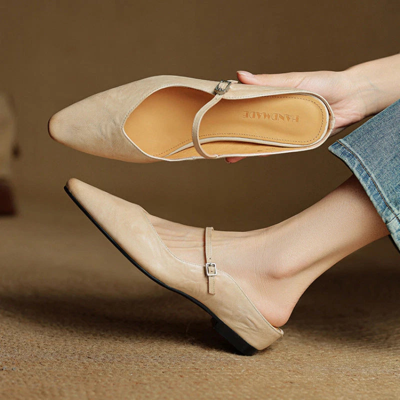 Talia Women's Leather Mules – Mary Jane Strap Secure Fit