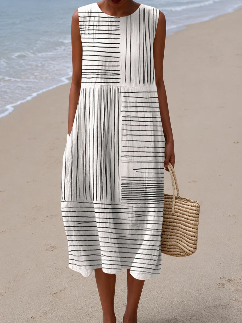 Amara Women's Midi Dress – Sleeveless Easy-Fit Graphic Print
