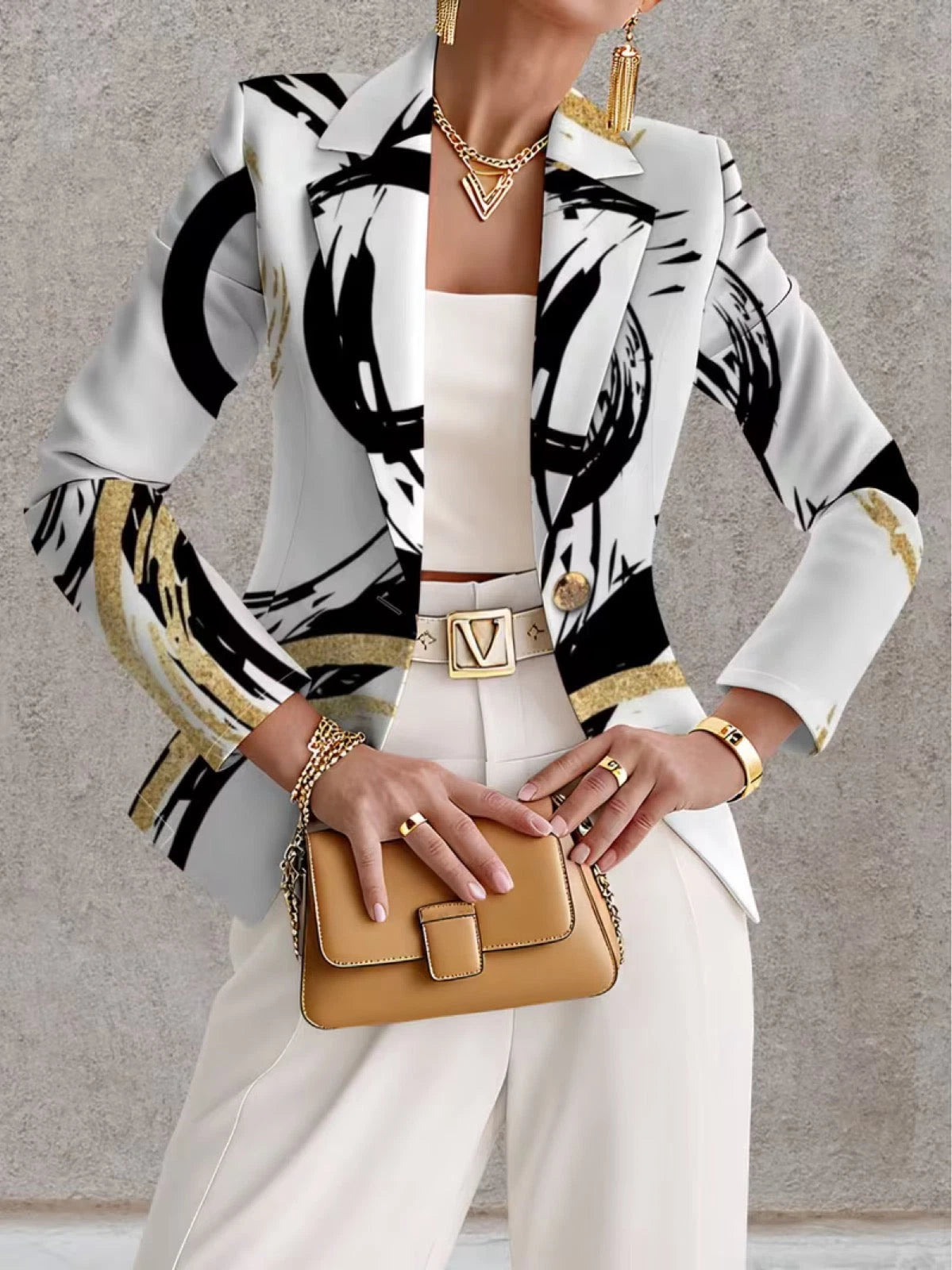 Women's Blazer – Abstract Brushstroke Design, Easy Layering