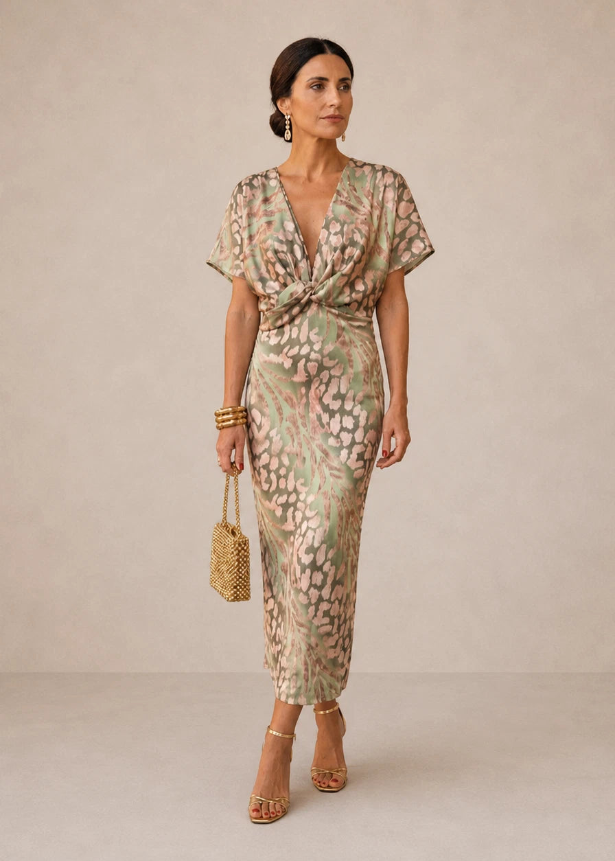 Copper Women's Midi Dress – Tie Waist Flattering Style