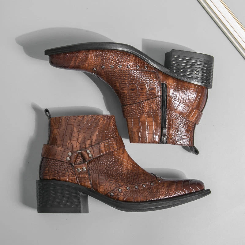 Calloway Women's Buckle Boots – Croc-Grain Cushioned Comfort