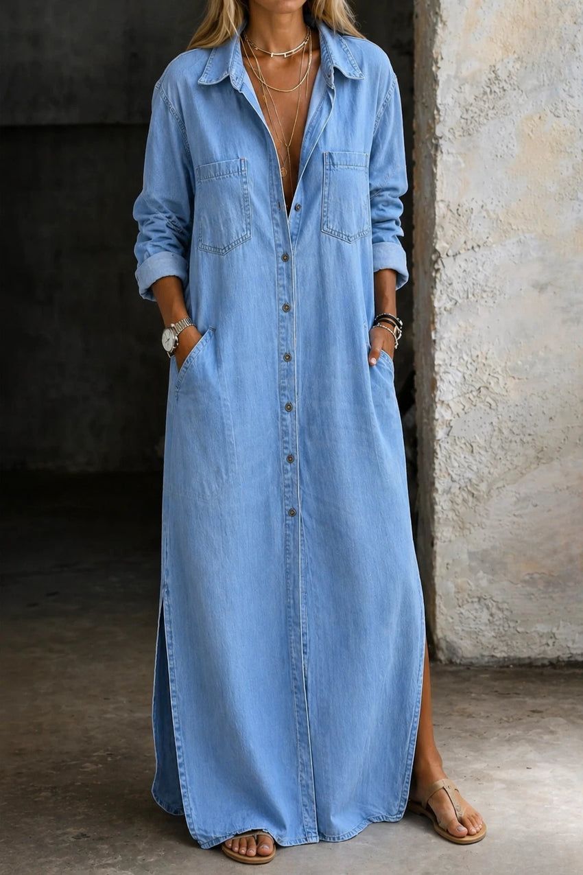 Women's Denim Button-Down Dress – Relaxed Everyday Fit