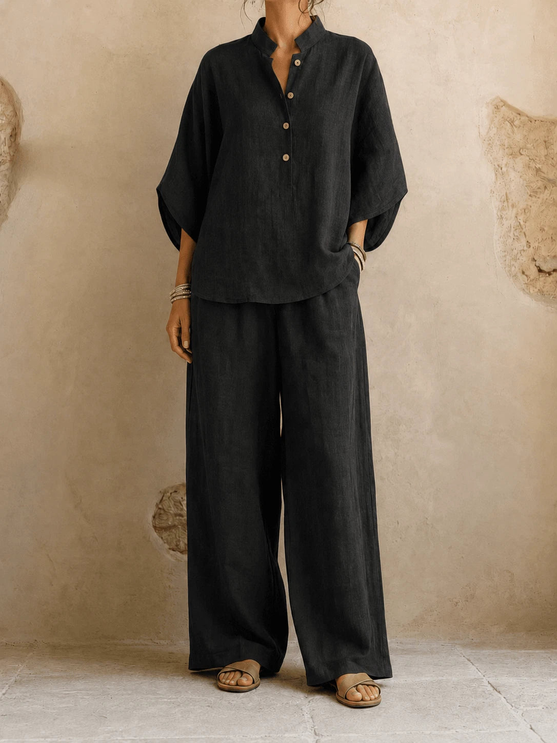 Maribel Women's Two-Piece Set – Batwing Wide-Leg Comfort