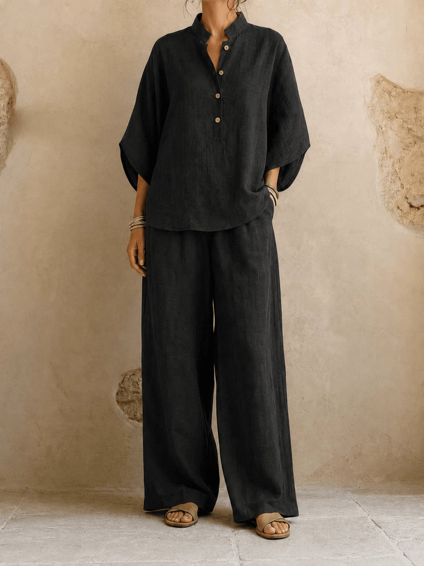 Maribel Women's Two-Piece Set – Batwing Wide-Leg Comfort
