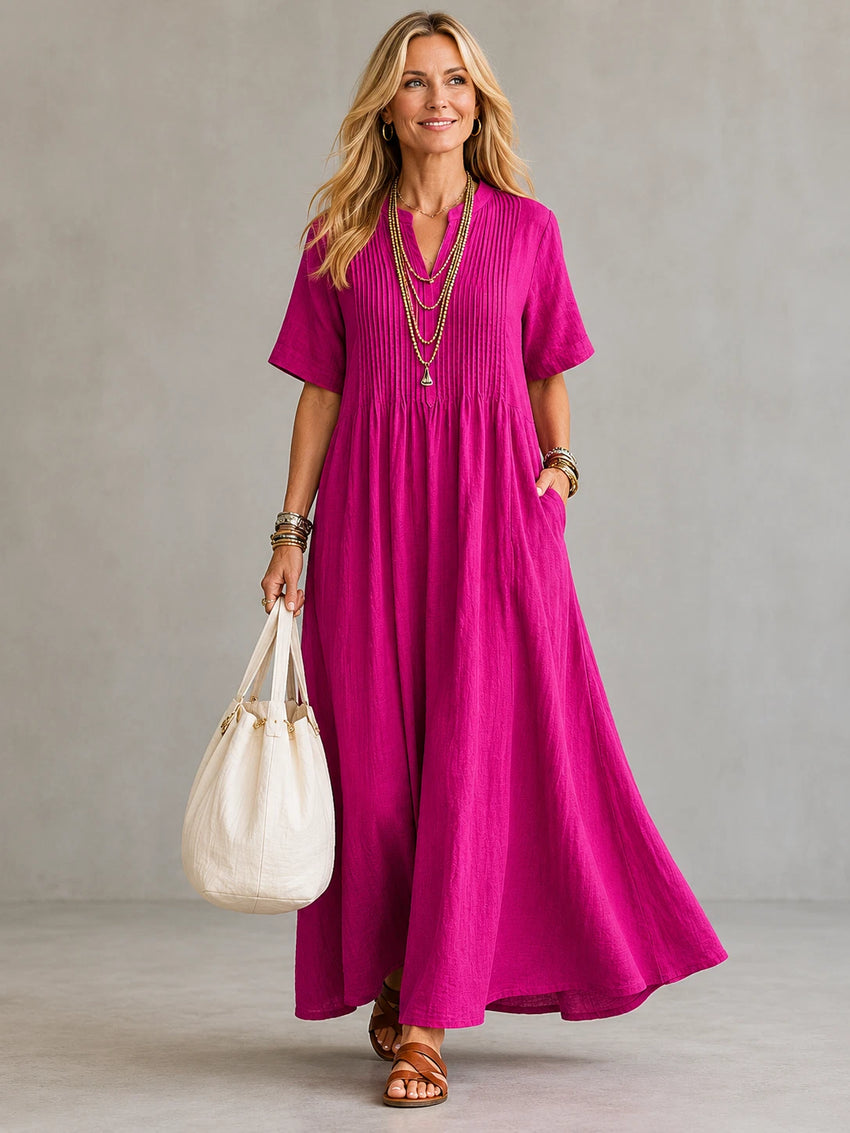 Pleated Women's Maxi Dress – Relaxed Fit Everyday Comfort