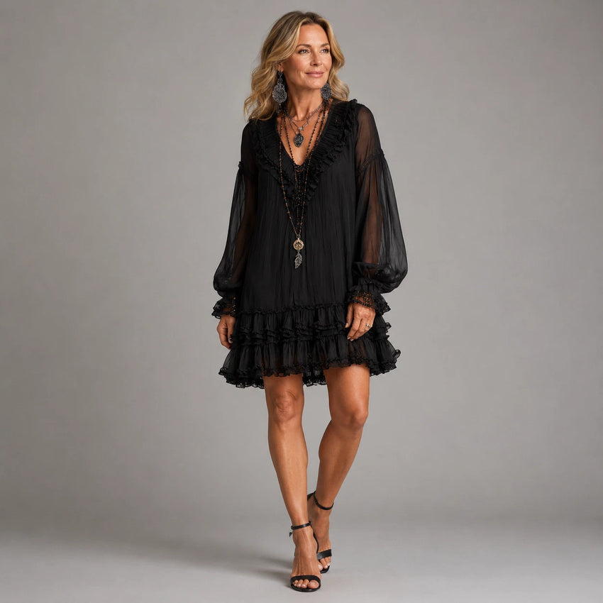 Women's Mini Dress – Lightweight A-Line Ruffle Detail