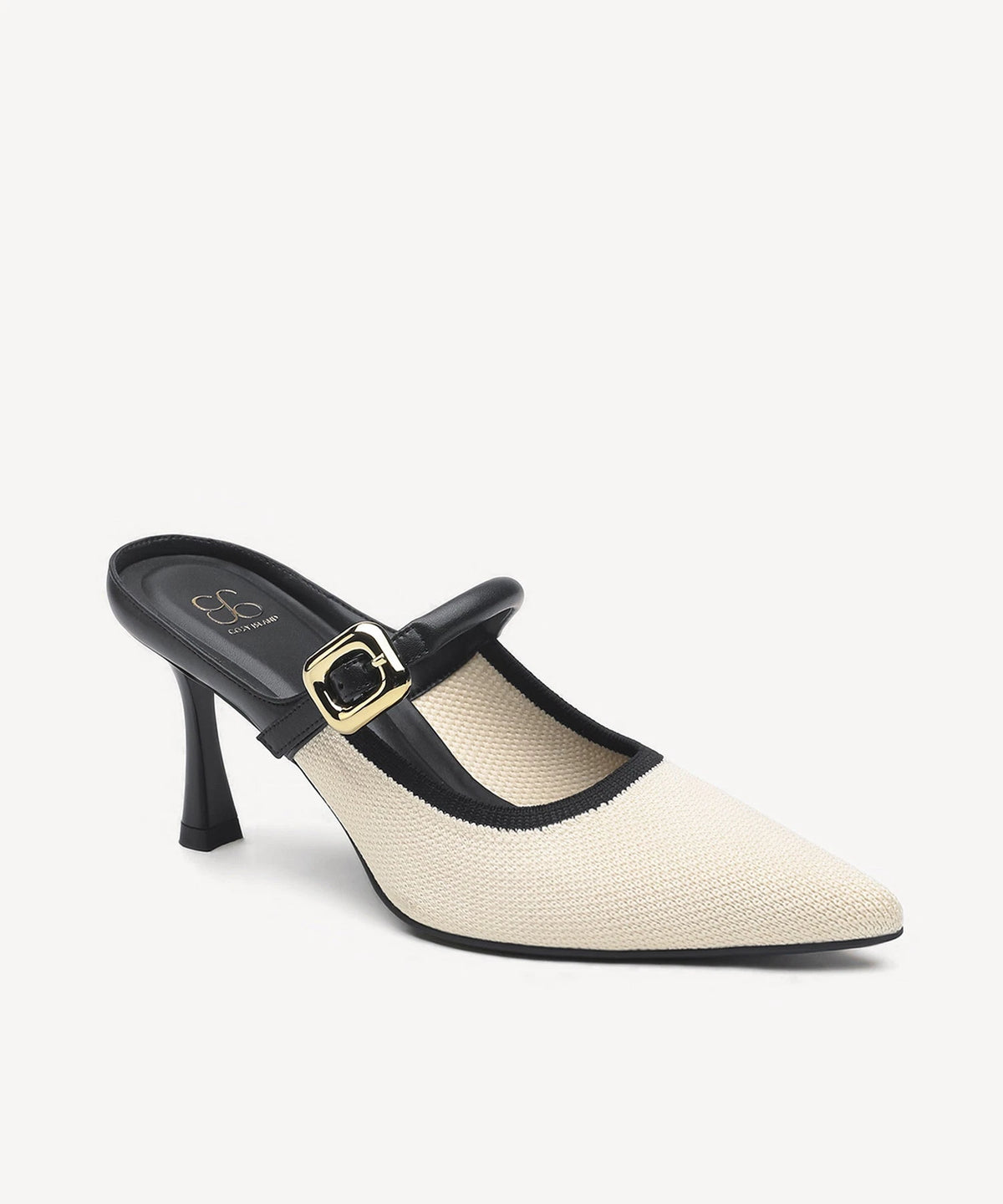 Pointed Toe Women's Heeled Mules – Stiletto Heel Style — White/Black