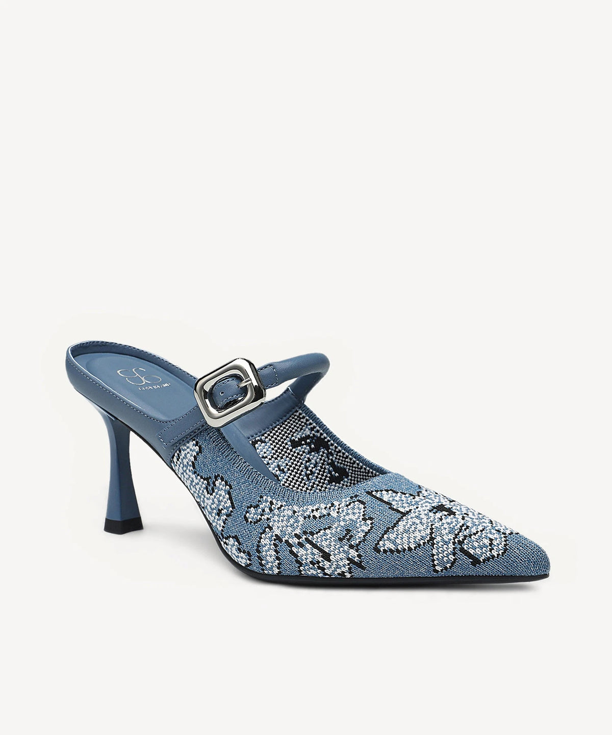 Pointed Toe Women's Heeled Mules – Stiletto Heel Style — Floral Blue