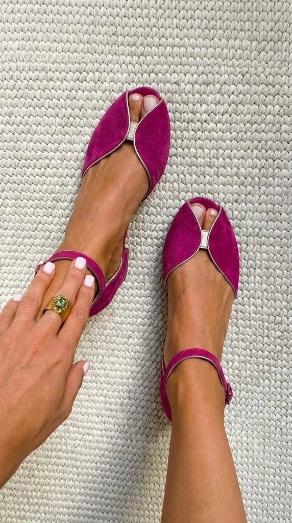 Olivia Women's Peep-Toe Flat Sandals – Ankle Strap Walking Shoes — Fuchsia