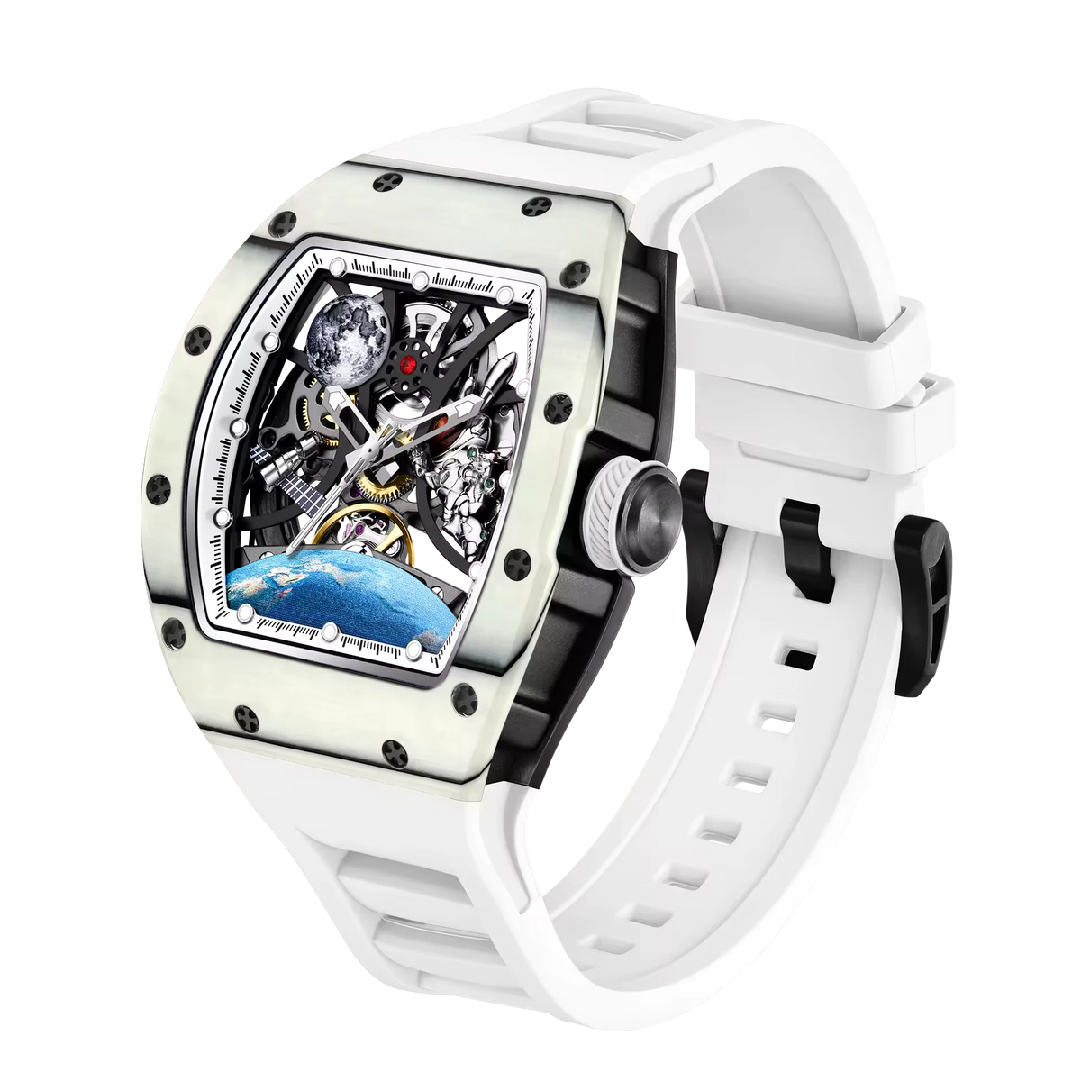 Skeleton Automatic Watch – Carbon Fiber Case Edition — All white (Carbon fiber case)