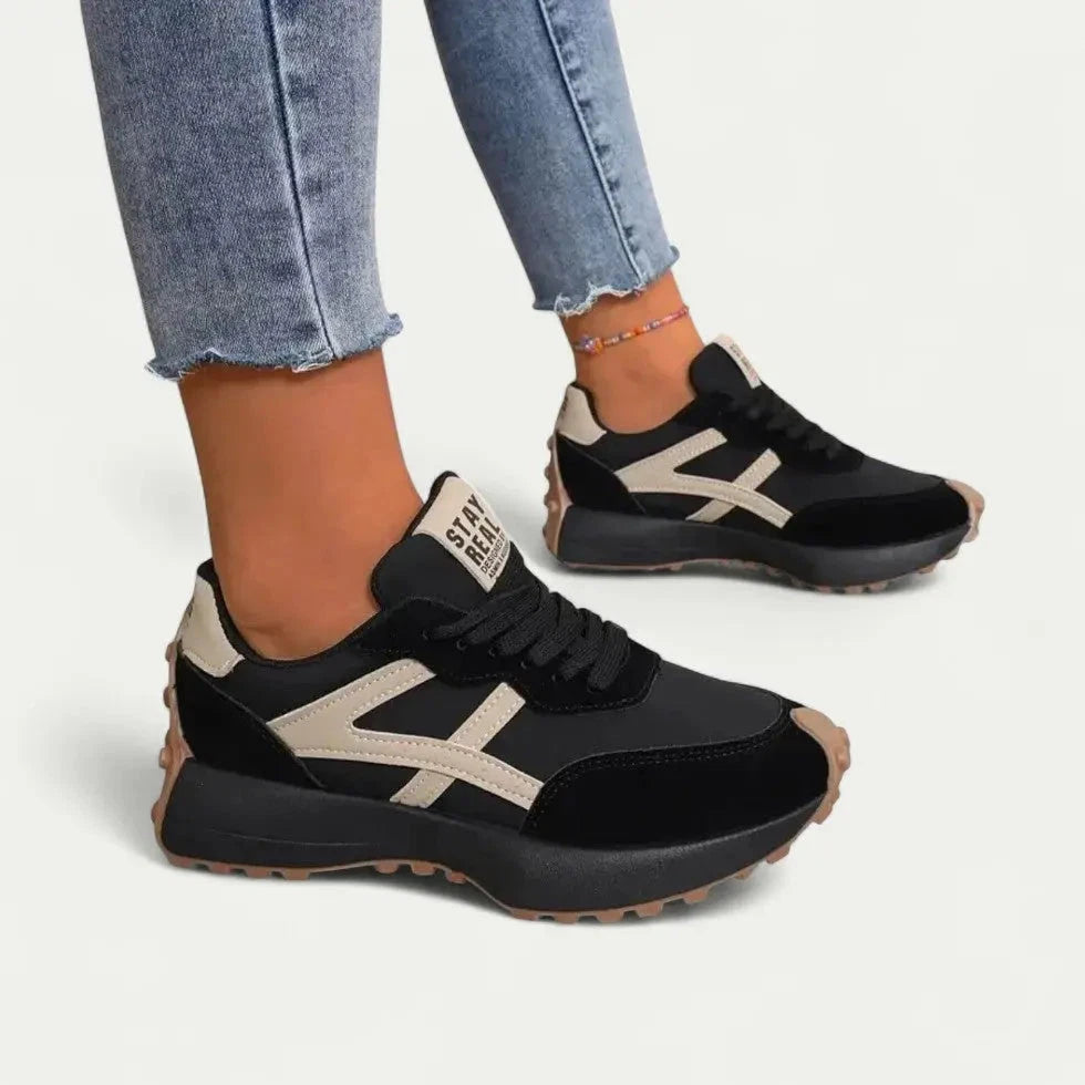 Women's Sneakers – Lightweight Cushioned Everyday Shoes — Black and Beige