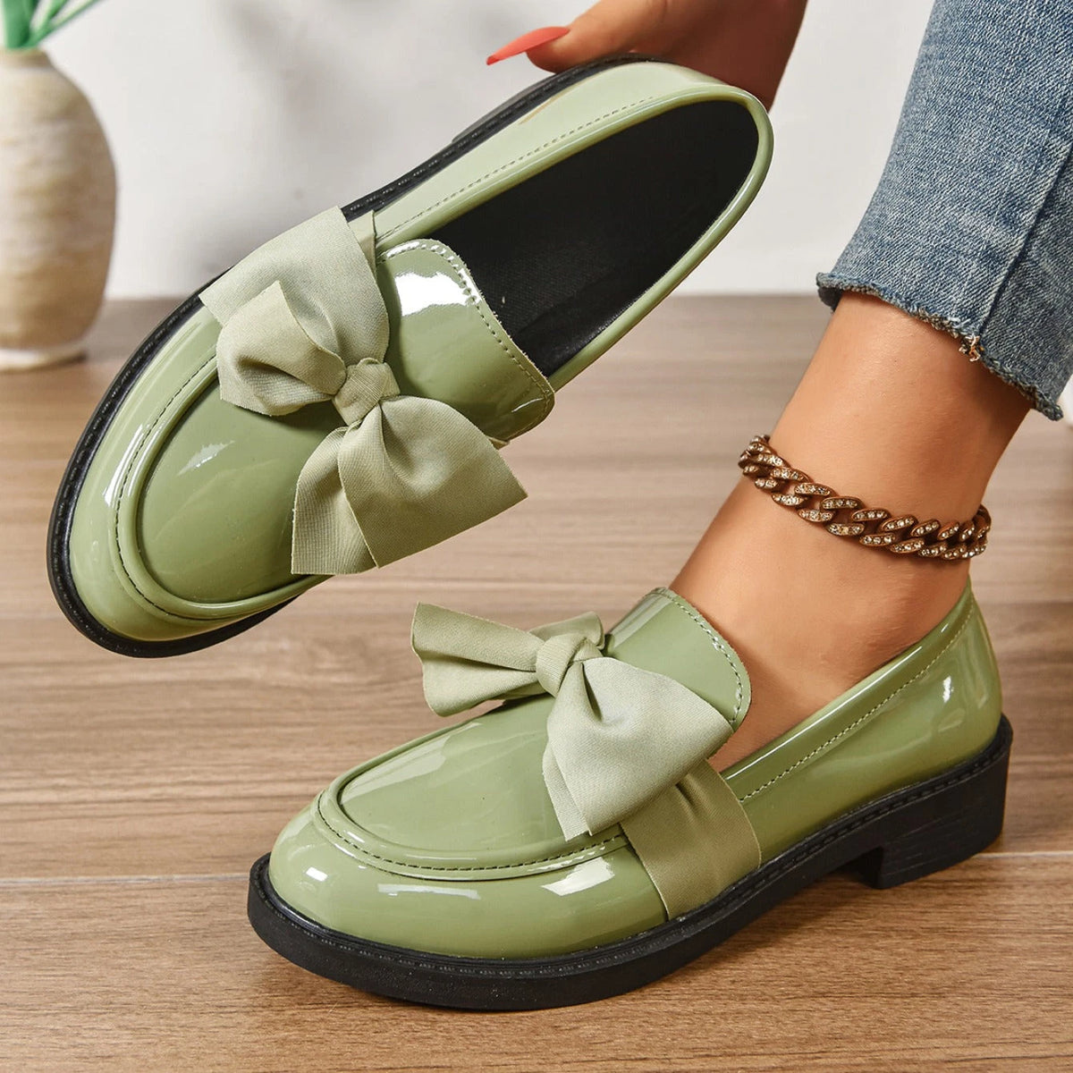 Alice Women's Loafers – Bow Detail Everyday Comfort — Green