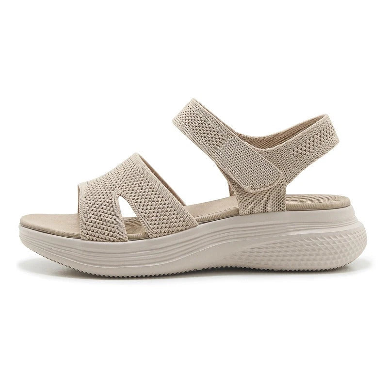 Sequin Knit Wedge Sandals – Stretch Comfort — Beige