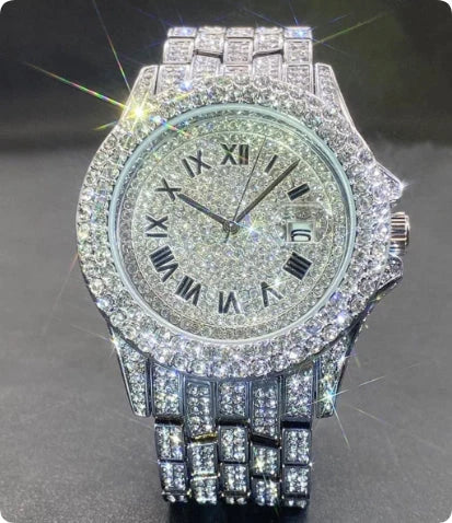 Calendar Men's Quartz Watch – Zircon Accent Fashion Style — Silver