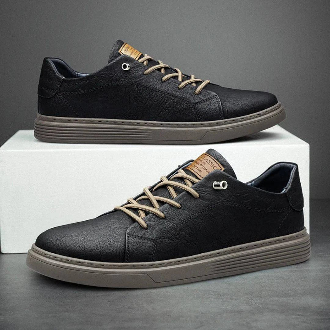 Leather Sneakers – Low-Profile Cushioned Everyday Shoes — Black