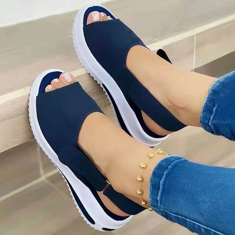 Fish Mouth Women's Summer Sandals – Velcro Lightweight Comfort — Blue