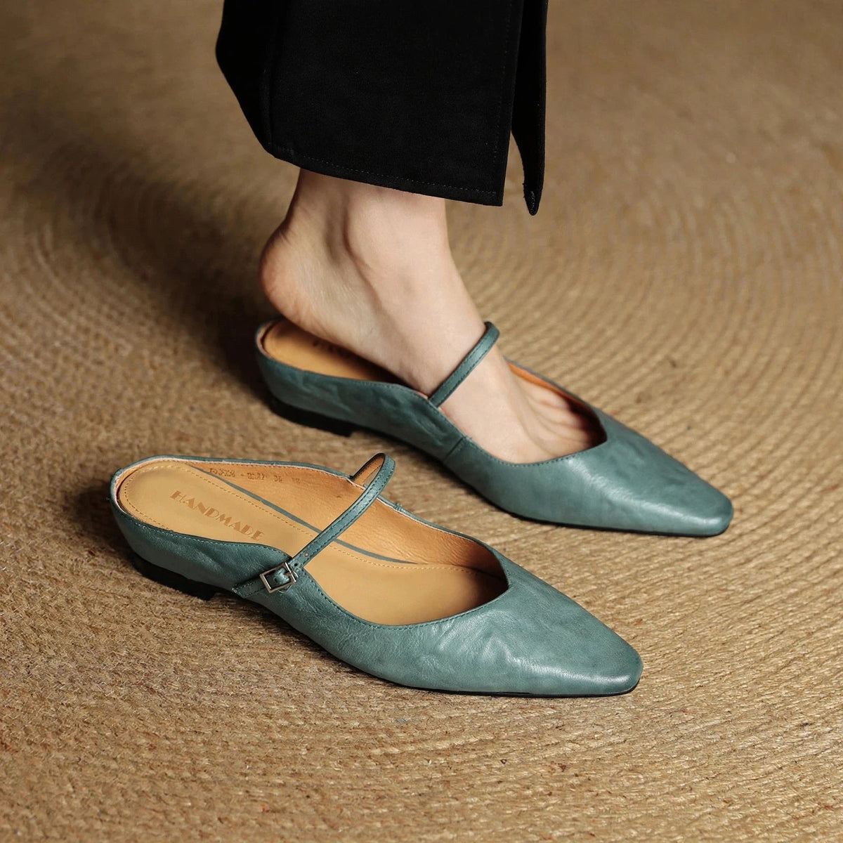 Talia Women's Leather Mules – Mary Jane Strap Secure Fit — Blue