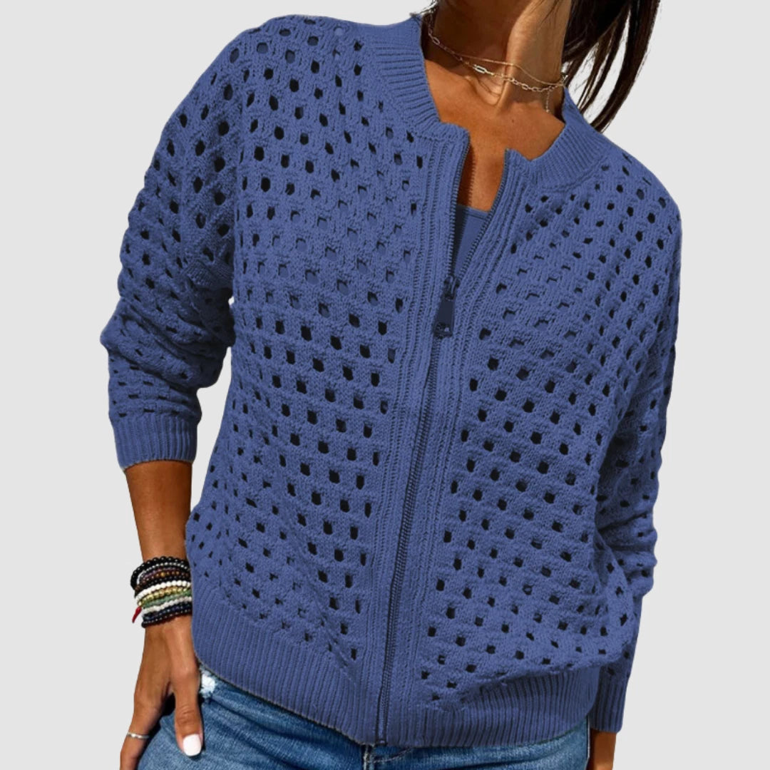 Constance Women's Knitted Cardigan – Lightweight Soft Layer — Blue