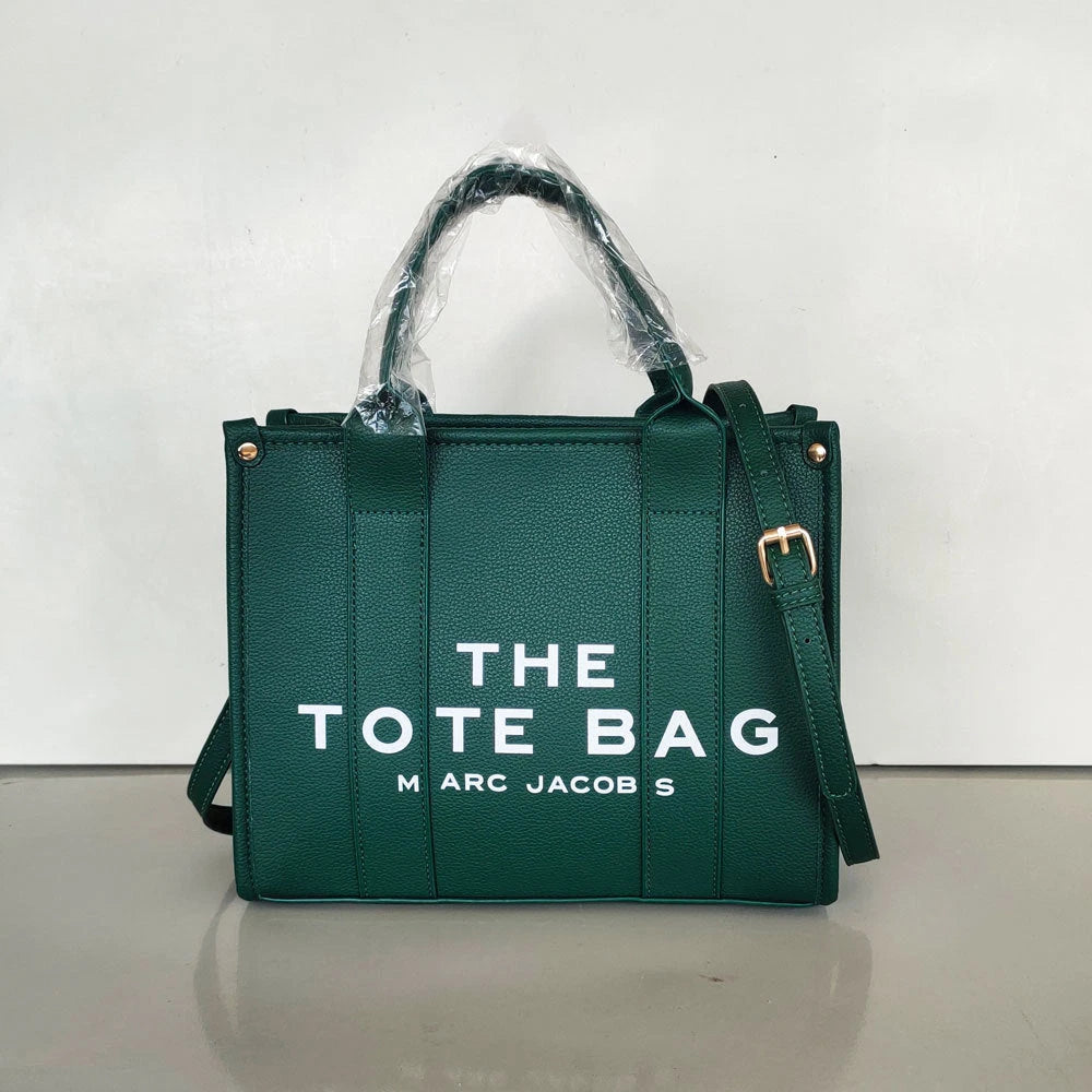 Women's Crossbody Tote Bag – Embossed Details, Compact Design — Three line characters - dark green