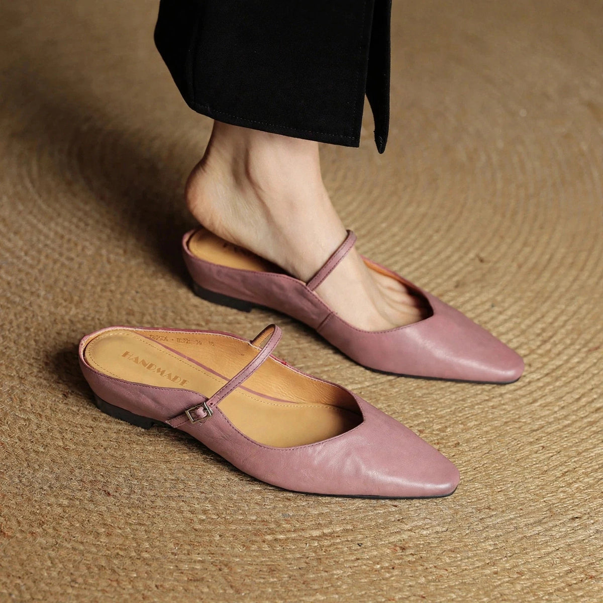 Talia Women's Leather Mules – Mary Jane Strap Secure Fit — Pink