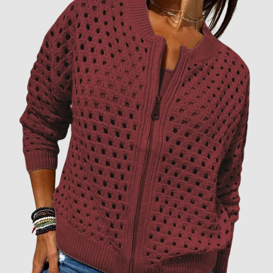 Constance Women's Knitted Cardigan – Lightweight Soft Layer — Burgundy