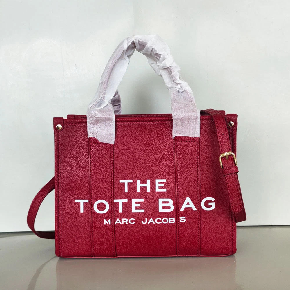 Women's Crossbody Tote Bag – Embossed Details, Compact Design — Three line characters - red