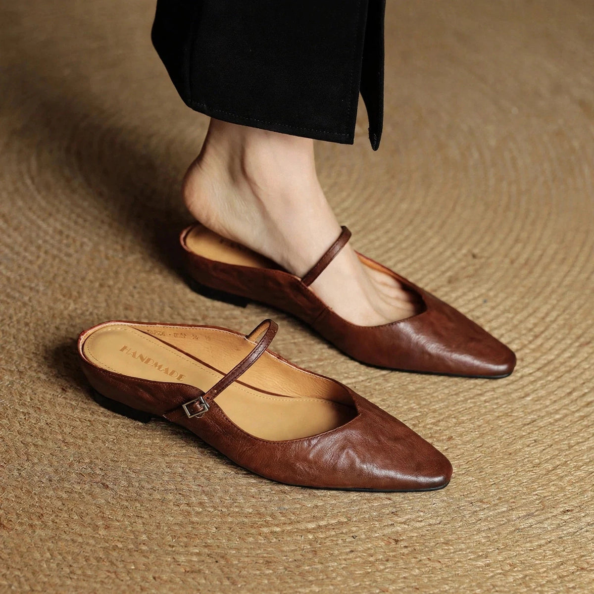 Talia Women's Leather Mules – Mary Jane Strap Secure Fit — Brown